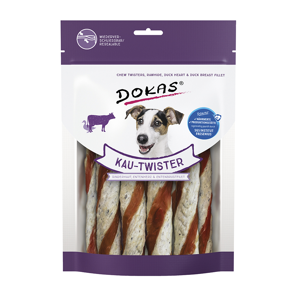 Dokas - Kau-Twister Rinderhaut/Entenherz & Entenbrust - 1 x 200 g - 1