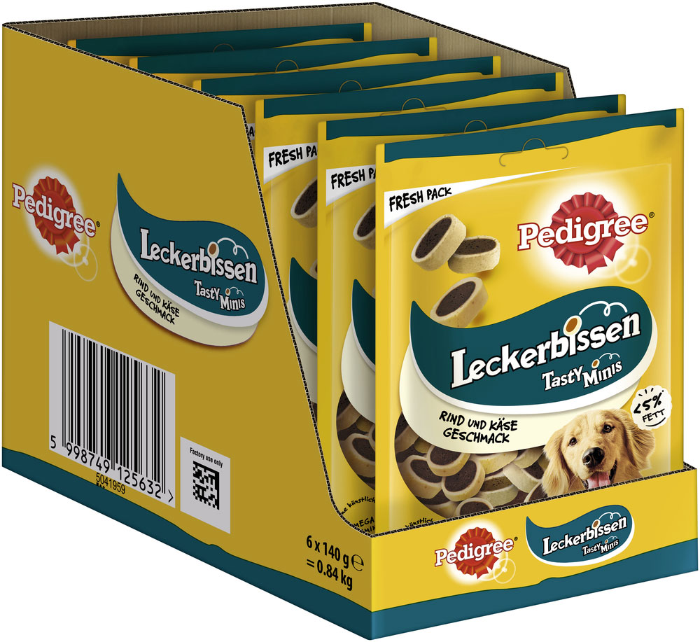 Pedigree - Leckerbissen Mini-Happen mit Käse und Rind - 6 x 140g - 2