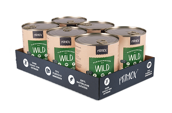 Primox Fleischmecker Nassfutter 6 x 800 g in Dosen mit Wild 