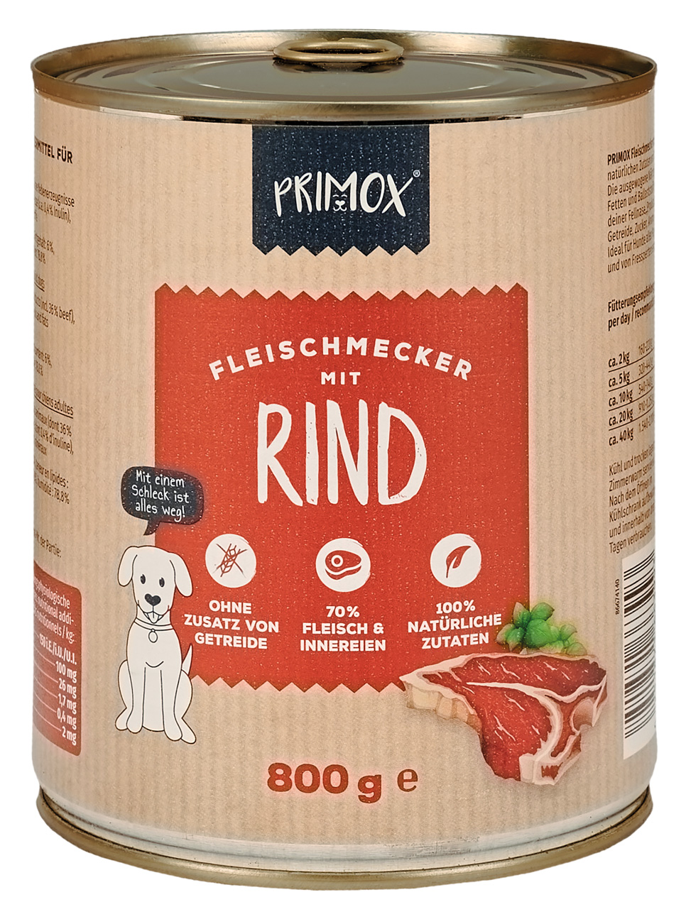 Primox - Hunde Nassfutter mit Rind 6 x 800g - 6 x 800 g - 1
