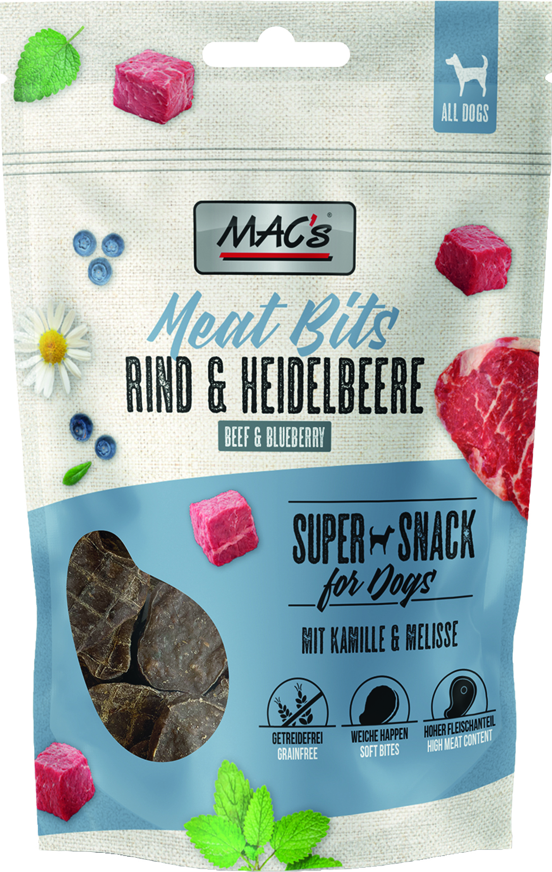 DOG Meat Bits Rind & Heidelbeere