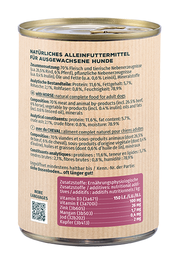 Primox Fleischmecker Dose 400 g mit Pferd Zusammensetzung, analytische Bestandteile und Zusatzstoffe