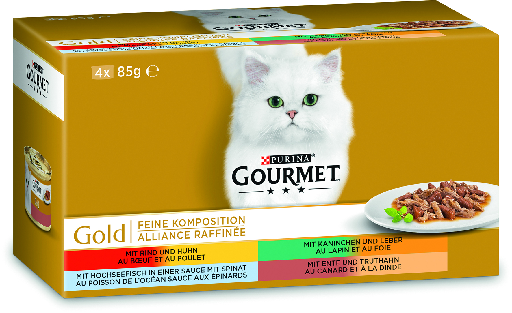 Gold Feine Komposition 4er MP(Rind&Huhn,Ente&Truth,Kaninchen&Leber,Fisch&Spinat)