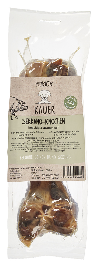 Serrano Schinkenknochen 300 g vakuumverpackt knackig und aromatisch analytische Bestandteile und Fütterungsempfehlung