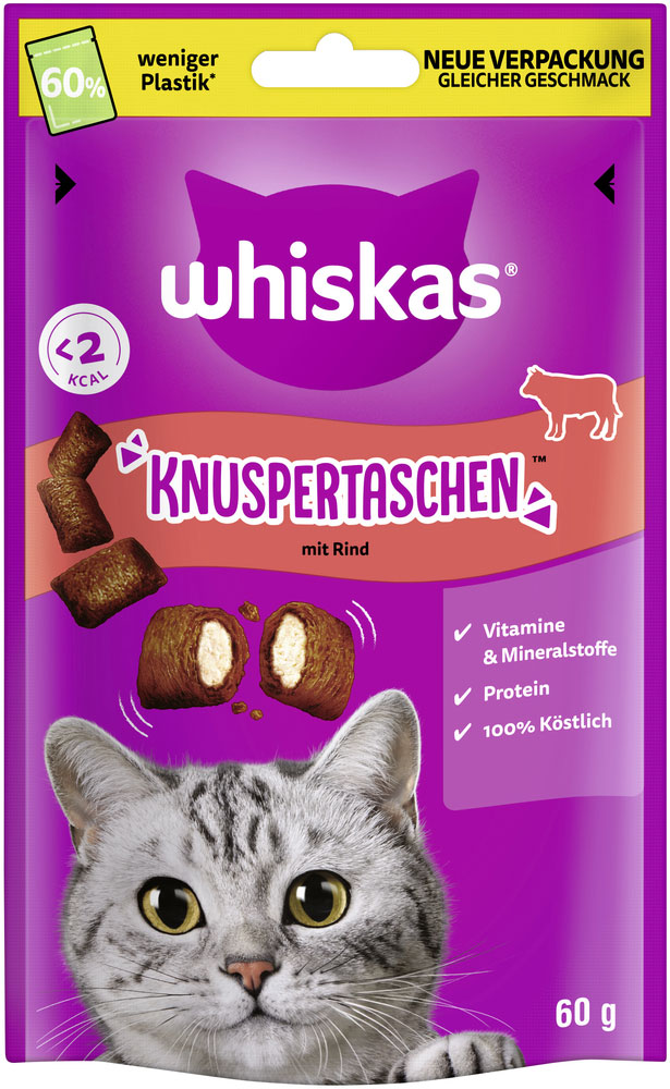 Whiskas - Knuspertaschen Rind - 6 x 60 g - 1