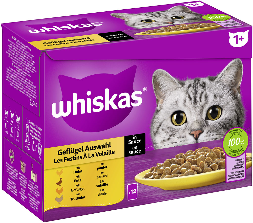 Whiskas - Whiskas Multipack 1+ Geflügel Auswahl in Sauce - 4 x 12X85g - 2