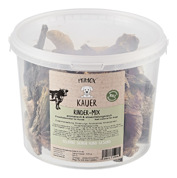 Primox Kauer Rinder-Mix 500 g in Box aromatisch & abwechslungsreich Zusammensetzung, analytische Bestandteile und Fütterungsempfehlung Primox Kauer Rinder-Mix 500 g in Box aromatisch & abwechslungsreich Zusammensetzung, analytische Bestandteile und Fütterungsempfehlung