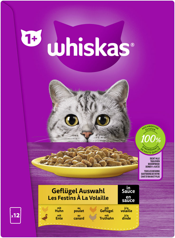 Whiskas - Whiskas Multipack 1+ Geflügel Auswahl in Sauce - 4 x 12X85g - 4