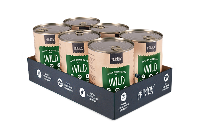 Primox Fleischmecker Nassfutter 6 x 400 g in Dosen mit Wild