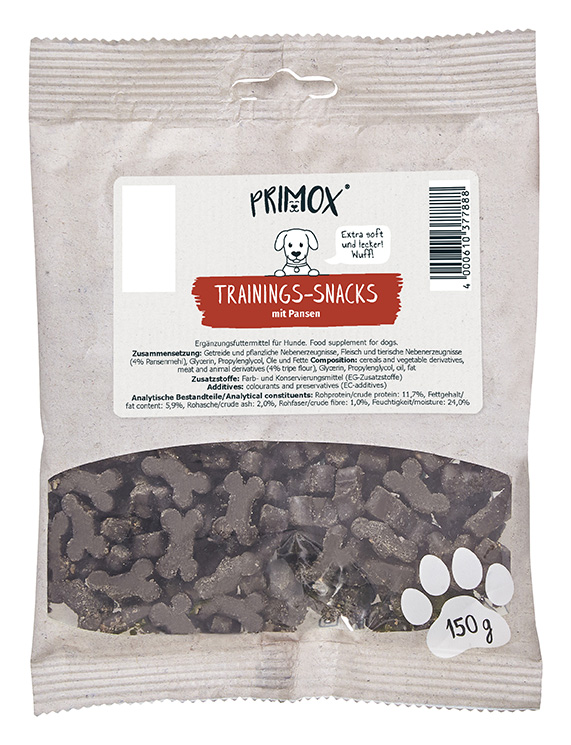 Primox Trainingssnack 150 g im Beutel mit Pansen extra soft, extra lecker Zusammensetzung, Zusatzstoffe, analytische Bestandteile Primox Trainingssnack 150 g im Beutel mit Pansen extra soft, extra lecker Zusammensetzung, Zusatzstoffe, analytische Bestandteile