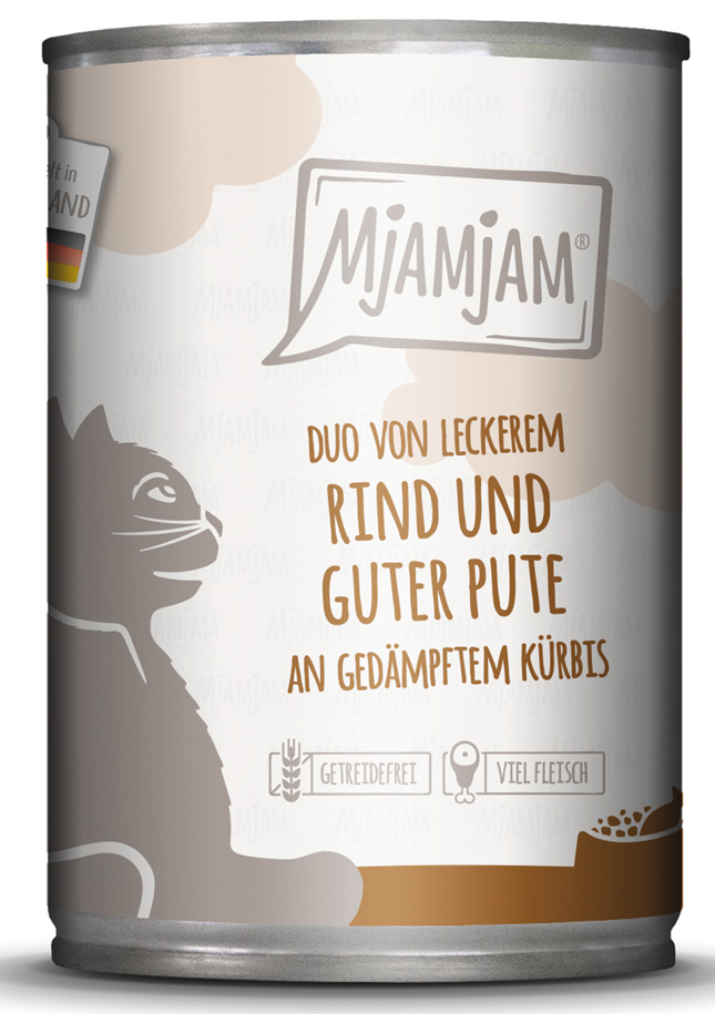 DUO von leckerem Rind & guter Pute an gedämpftem Kürbis