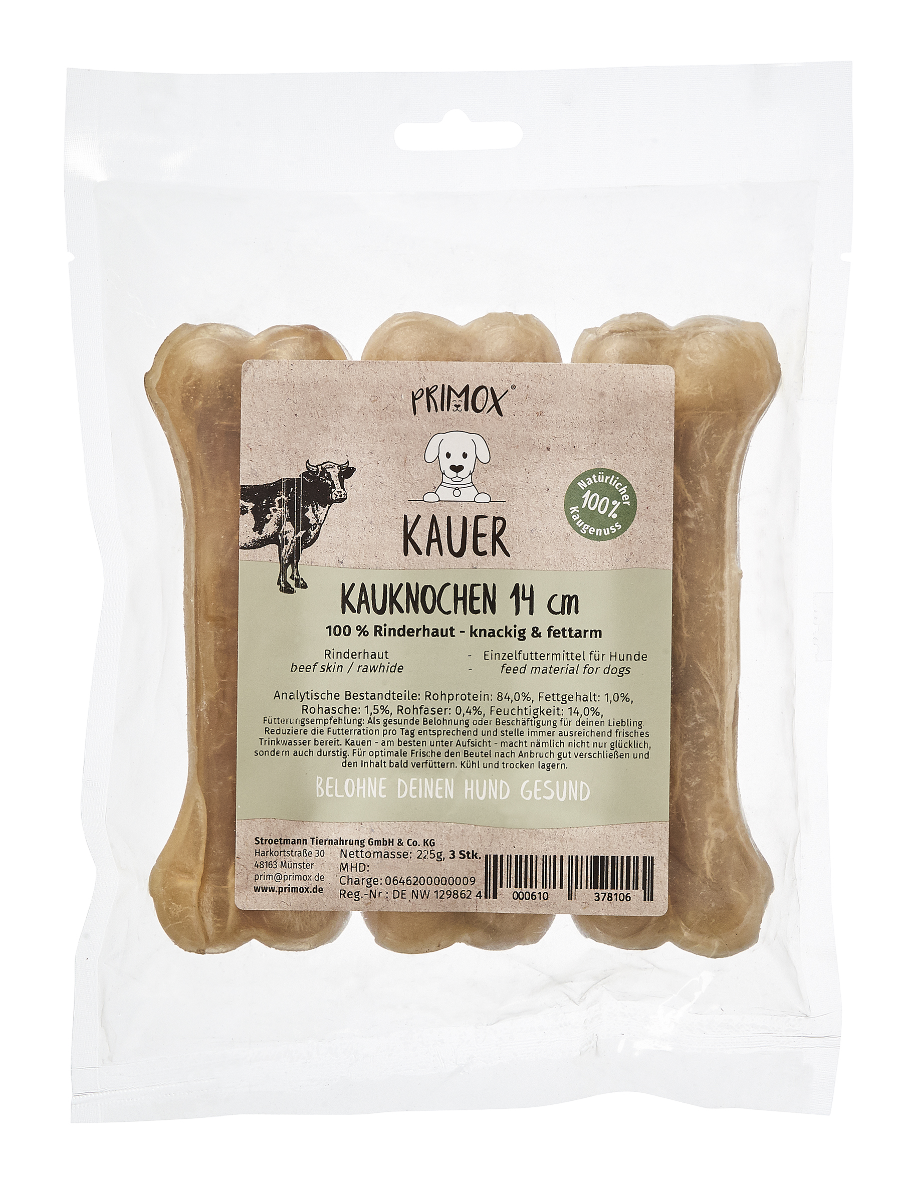 Primox - Kauknochen 14cm 225g - 10 x 225 g - 1