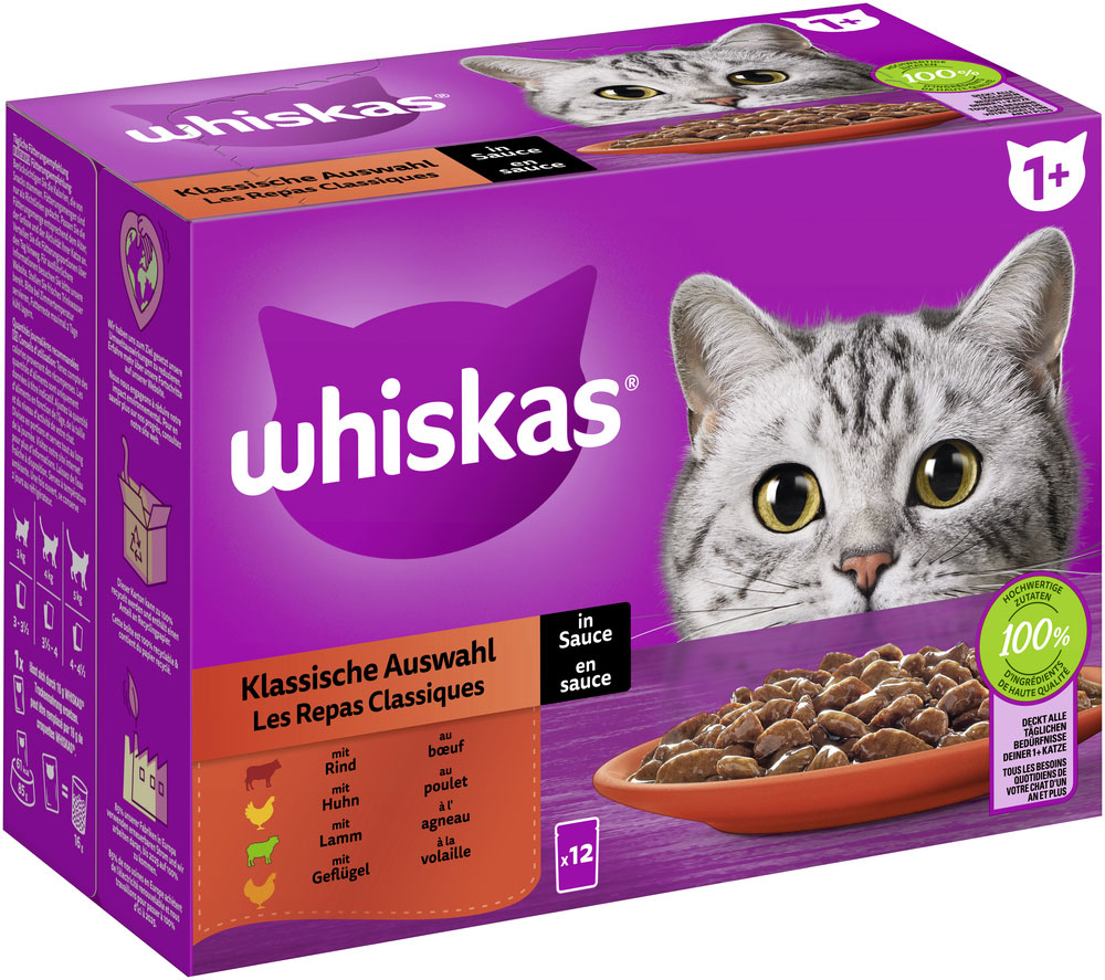 Whiskas - Whiskas Multipack 1+ Klassische Auswahl in Sauce - 4 x 12X85g - 2