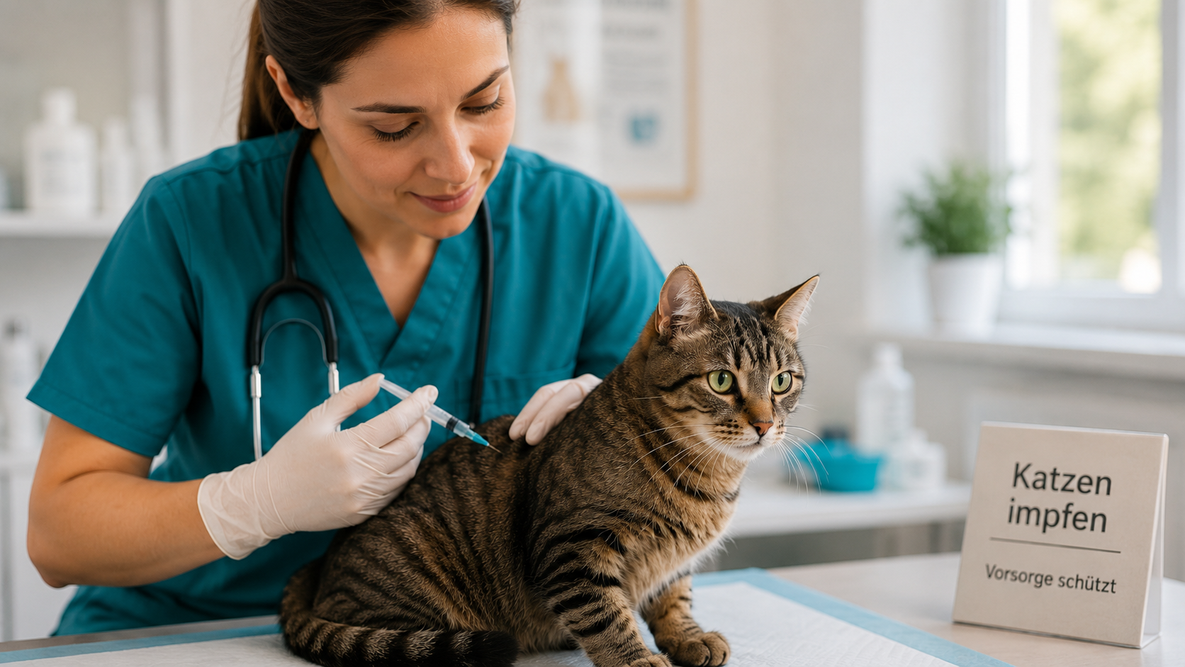Katze wird von einer Tierärztin geimpft