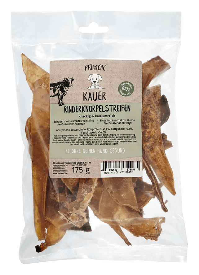 Primox Kauer Rinderknorpelstreifen 175 g im Beutel knackig & kalziumreich analytische Bestandteile und Fütterungsempfehlung Primox Kauer Rinderknorpelstreifen 175 g im Beutel knackig & kalziumreich analytische Bestandteile und Fütterungsempfehlung