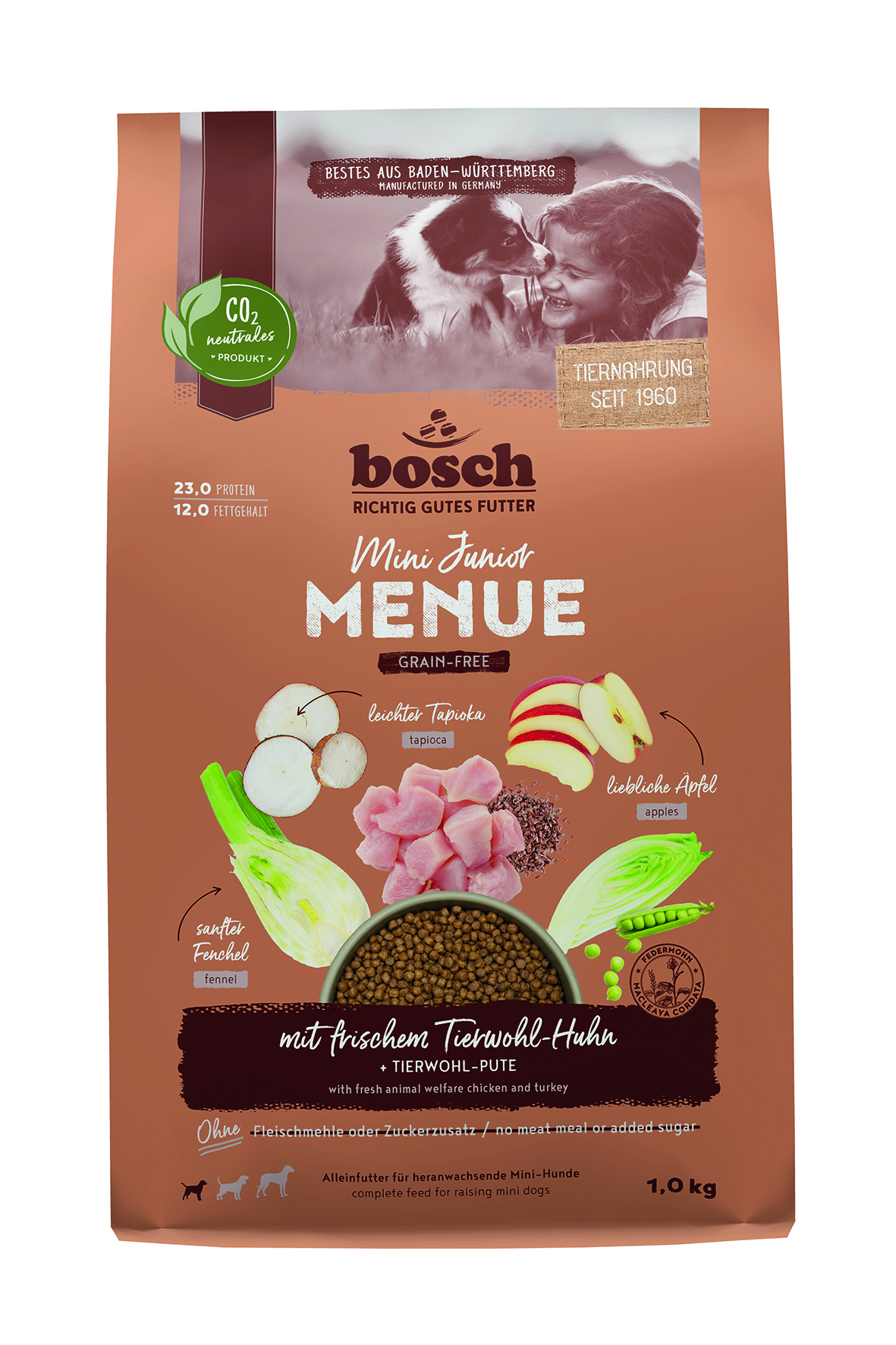 Bosch - HPC MENUE Mini Junior mit Tierwohl Huhn getreidefrei - 1 x 1000 g - 1