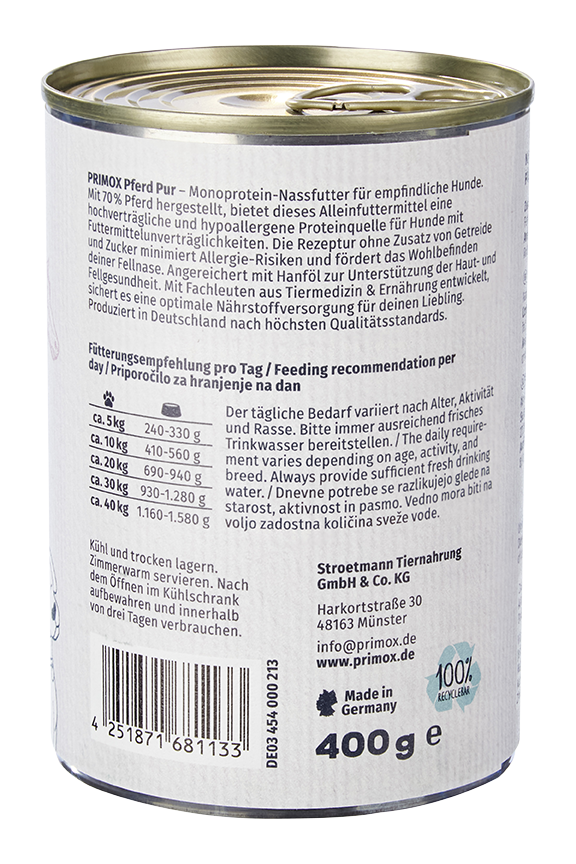 Primox - Hunde Nassfutter Pferd PUR 6 x 400G - 6 x 400 g - 8