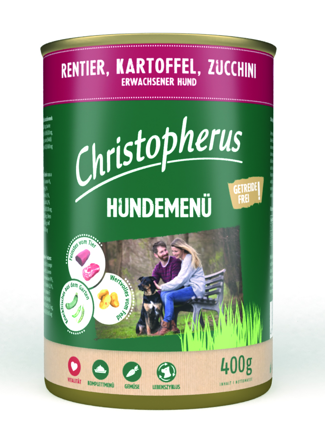 Hundemenü mit Rentier, Kartoffel & Zucchini