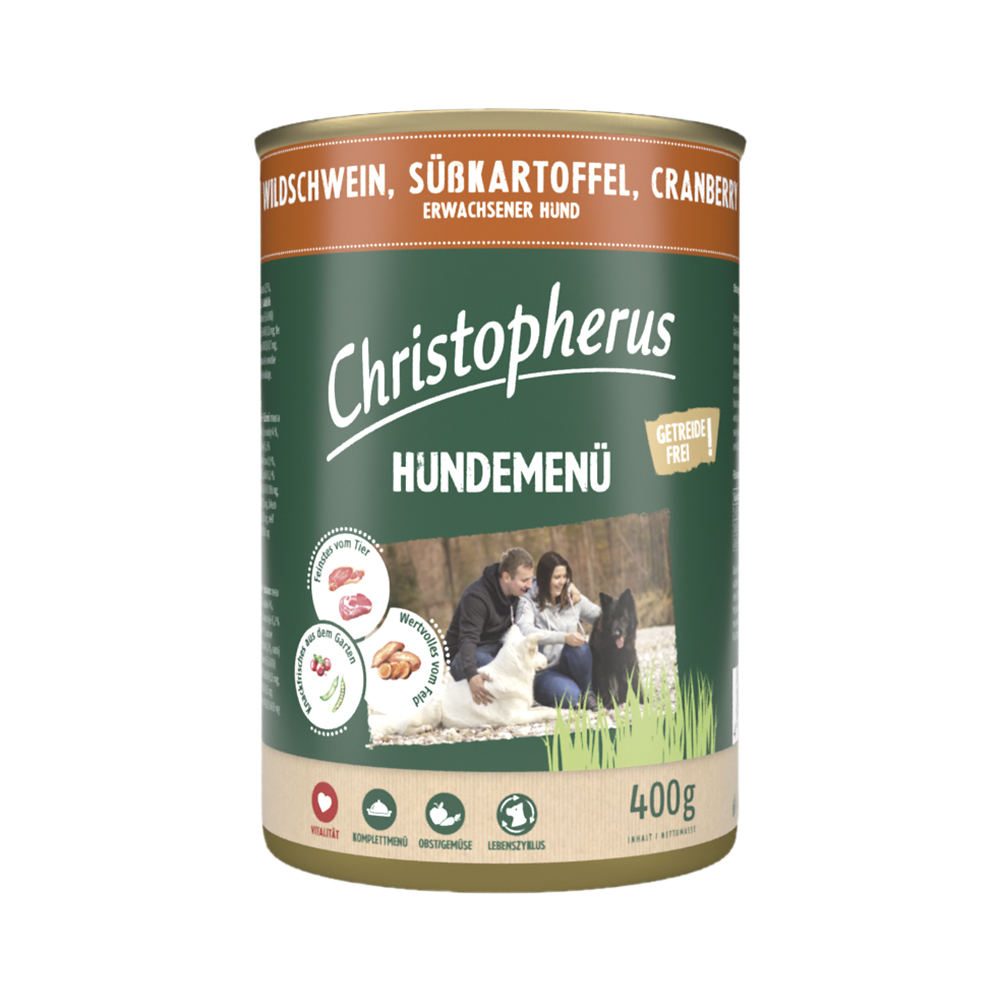 Hundemenü mit Wildschwein, Süßkartoffel & Cranberry