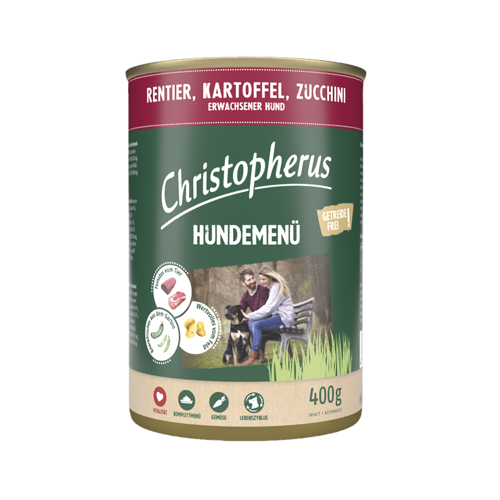 Hundemenü mit Rentier, Kartoffel & Zucchini