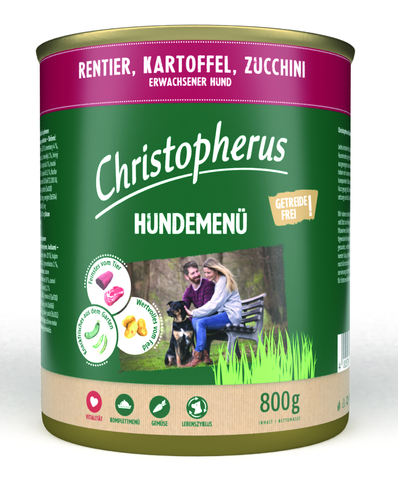Hundemenü mit Rentier, Kartoffel & Zucchini