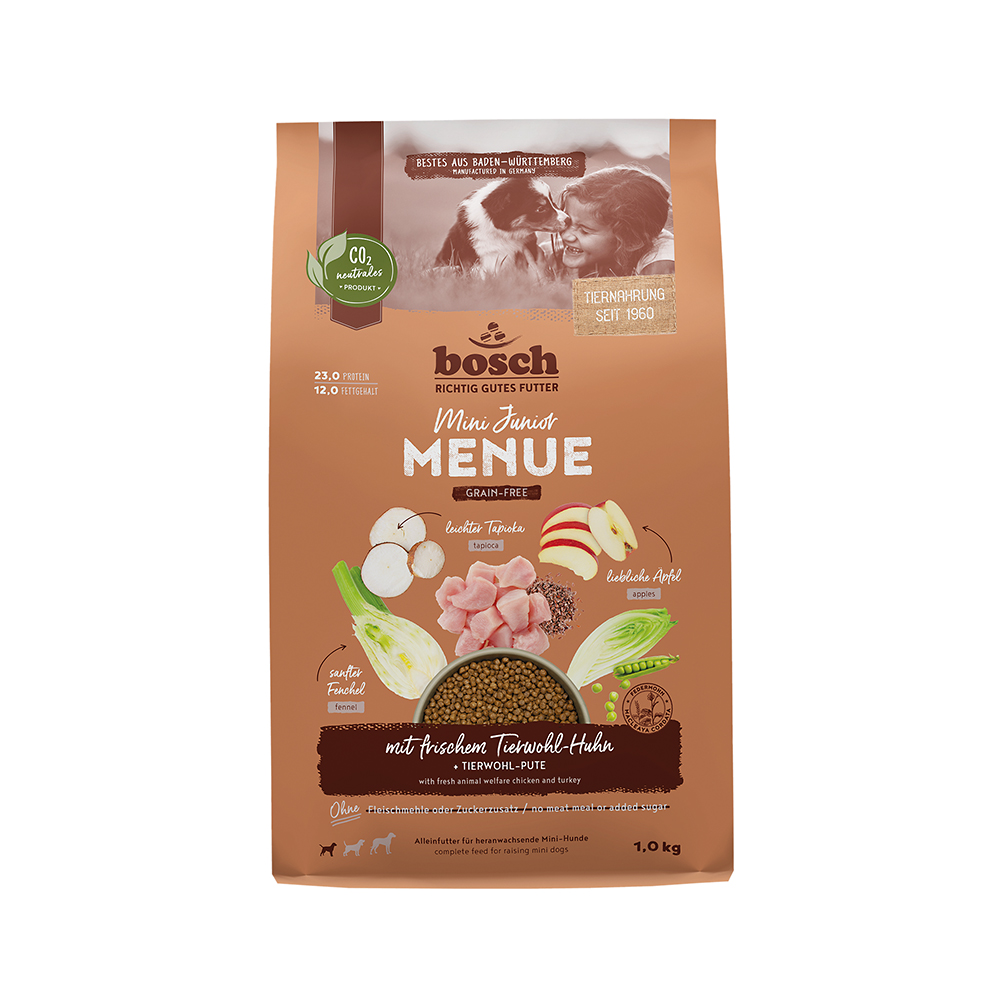 Bosch - HPC MENUE Mini Junior mit Tierwohl Huhn getreidefrei - 1 x 1kg - 1