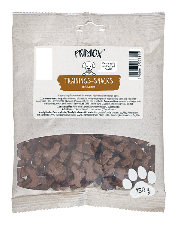 Primox Trainingssnack 150 g im Beutel mit Lamm extra soft, extra lecker Zusammensetzung, Zusatzstoffe, analytische Bestandteile