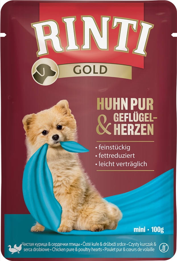 Rinti - Gold Huhn Pur & Geflügelherzen - 10 x 100g - 1