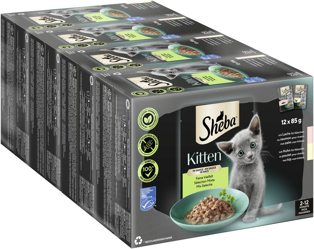 Sheba - Multipack Kitten Feine Vielfalt in Sauce - 4 x 1020g - 2
